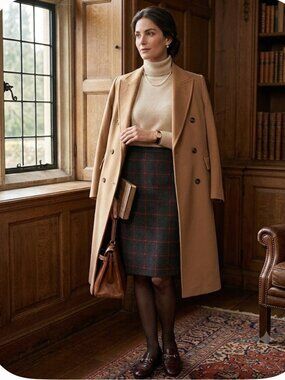 VTG Diane Dickinson 14 Red Check Pencil Skirt Cashmere 30" Waist Old‎ Money
